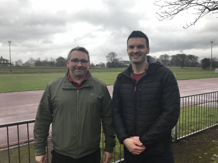 Photo of Councillor Andy Burgin at Berry Hill Park with Daniel Bonser, the organiser of Mansfield Junior Parkrun.