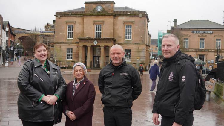 Commissioner, Portfolio Holder, BID Chief Executive and ASB Officer pose outside the Old Town Hall