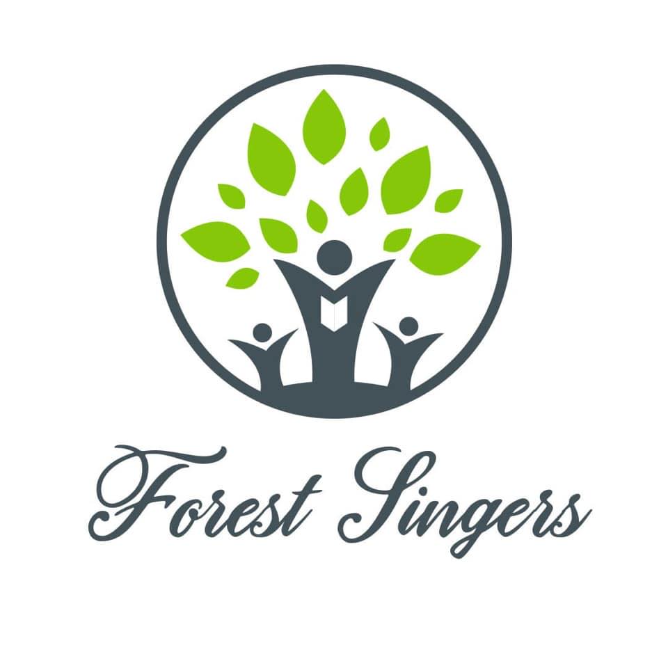 The Forest Singers logo, white background,  with a green and black tree