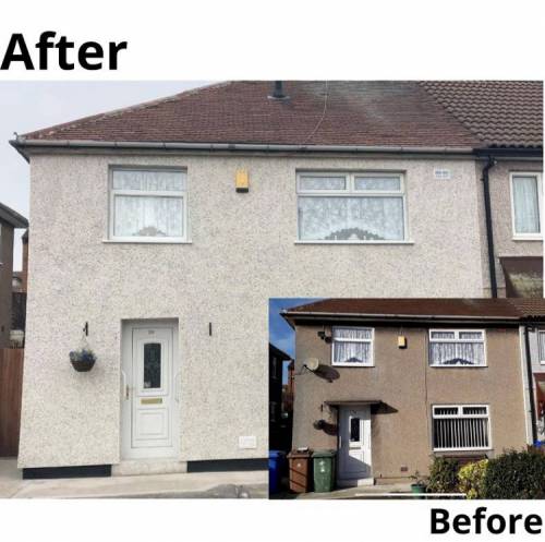 Image of a house before and after external insulation work
