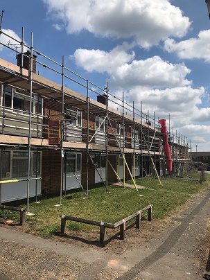 Photo of work getting underway at the Social Housing Decarbonisation Demonstrator Project on Mansfield's Bellamy estate