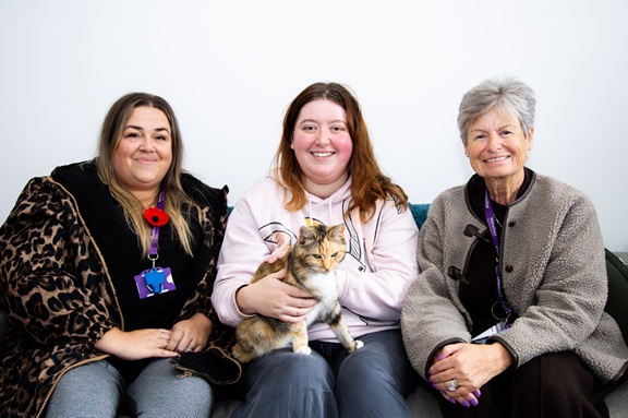 Photo of, left to right, Housing Allocations Officer Kerry Turner, tenant  Lauren Eldred and Councillor Anne Callaghan