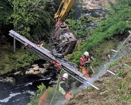 Work being carried out at the site of the Berry Hill quarry landslip