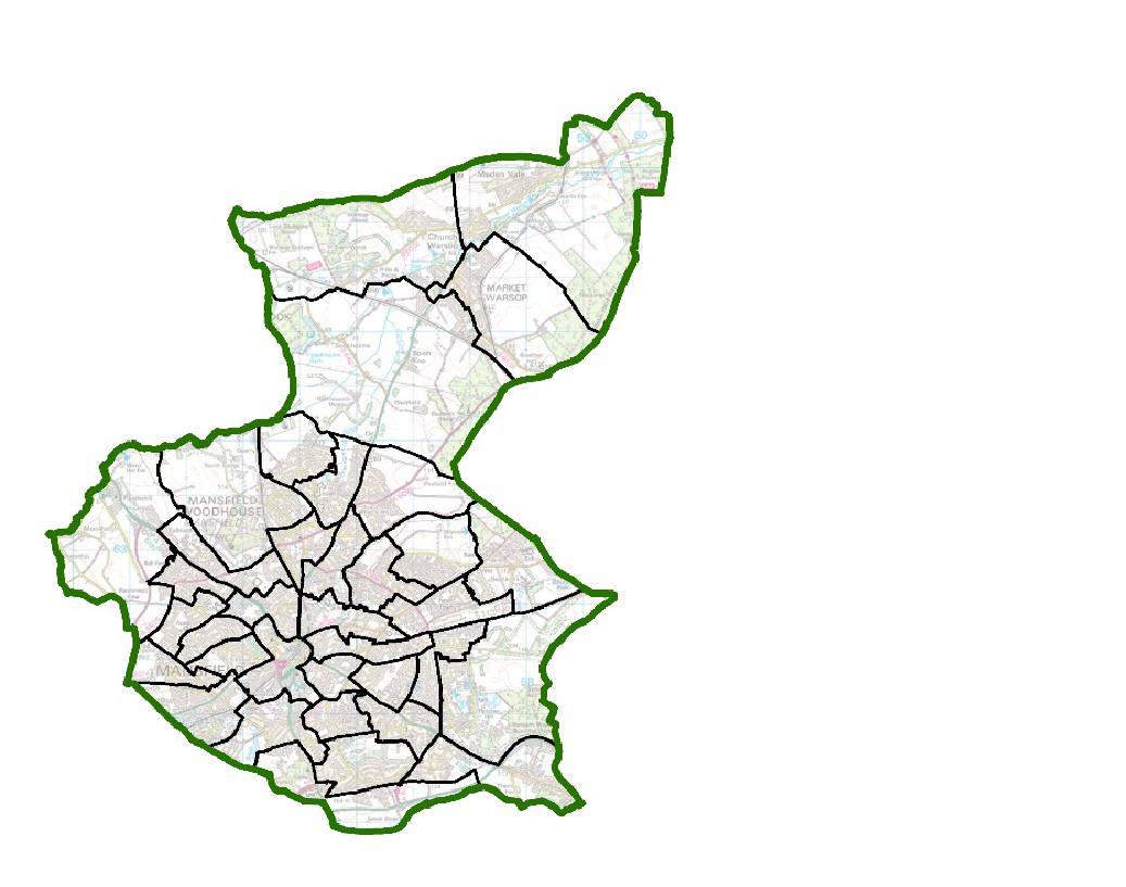 Graphic of a proposed ward map of Mansfield district