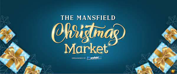 BID Christmas Market logo with blue background and Christmas decorations