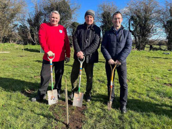 Cllr Andy Burgin, Dr. Patrick Candler and Mayor Andy tree planting in Warsop Vale