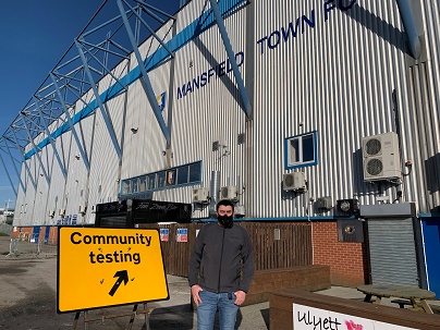 Photo of the entrance to the COVID-19 community testing centre at Mansfield Town Football Club