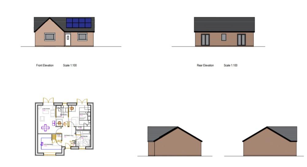 Drawing of a two-bedroom bungalow