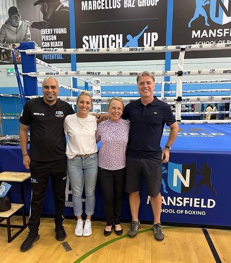 Image of Marcellus Baz, Vicky McClure, Jayne Torvill, and Jonny Owen at the opening of the new boxing club.