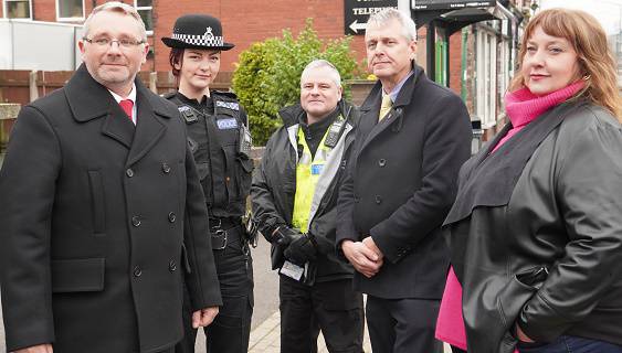 Photo of Notts Police and Crime Commissioner, police council officers and Cllr Andy Burgin