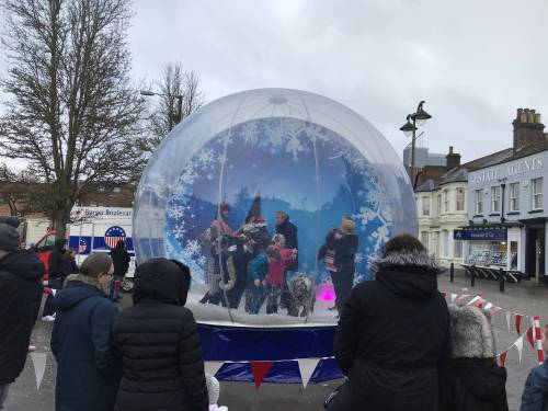 Photo of an inflatable snow globe attraction