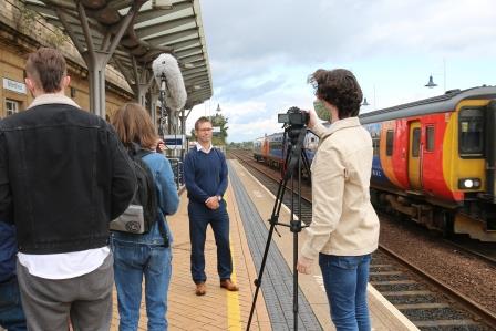 Executive Mayor Andy Abrahams being filmed by media students at West Nottinghamshire College