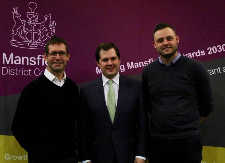 Photo of Mayor Andy Abrahams, Robert Jenrick MP and Ben Bradley MP