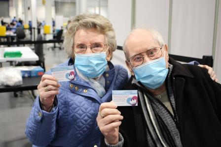 Jenny and Geoff Holland pictured after they received their vaccines