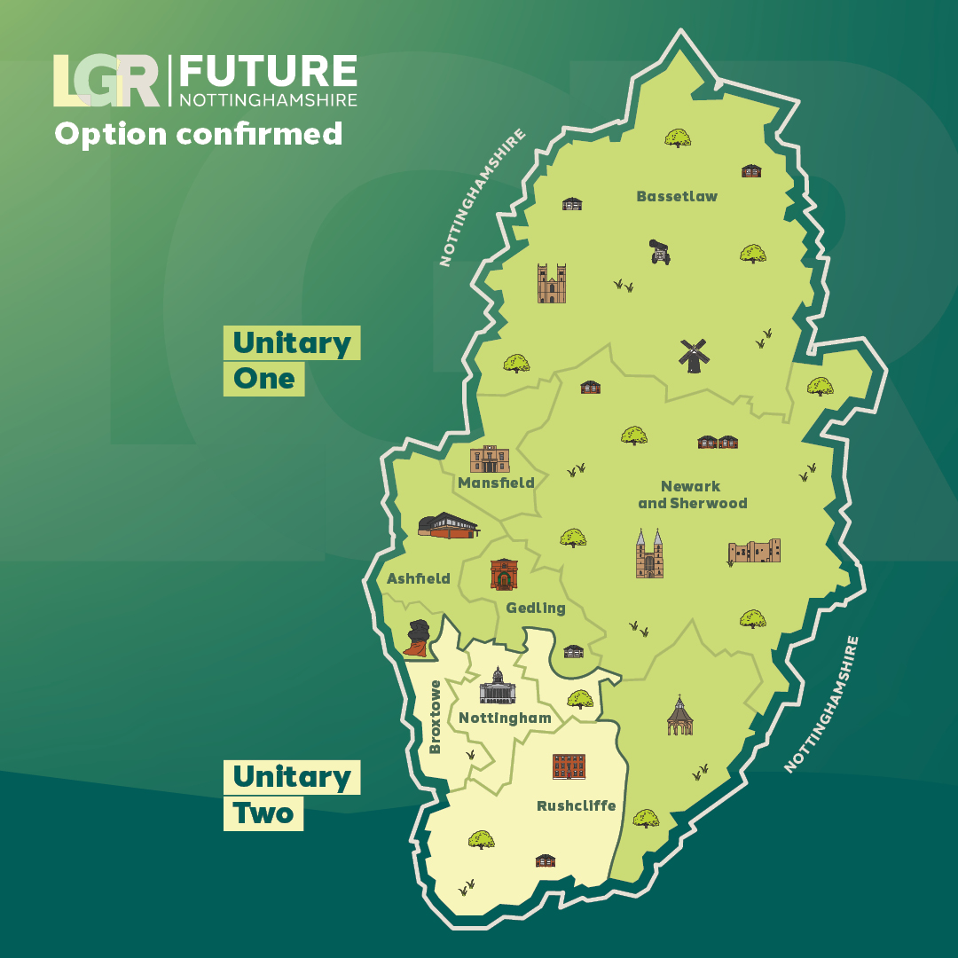 Detailed map of the new unitary council boundaries