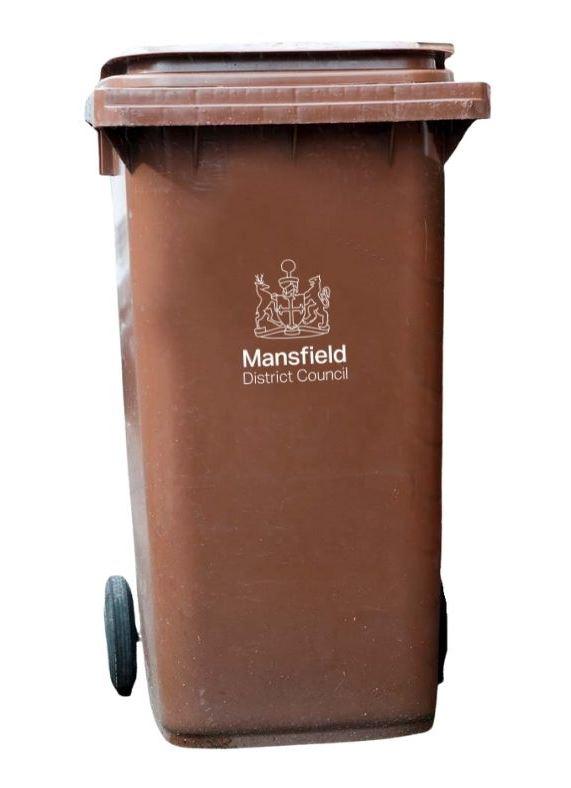 A picture of an MDC garden waste (brown) bin