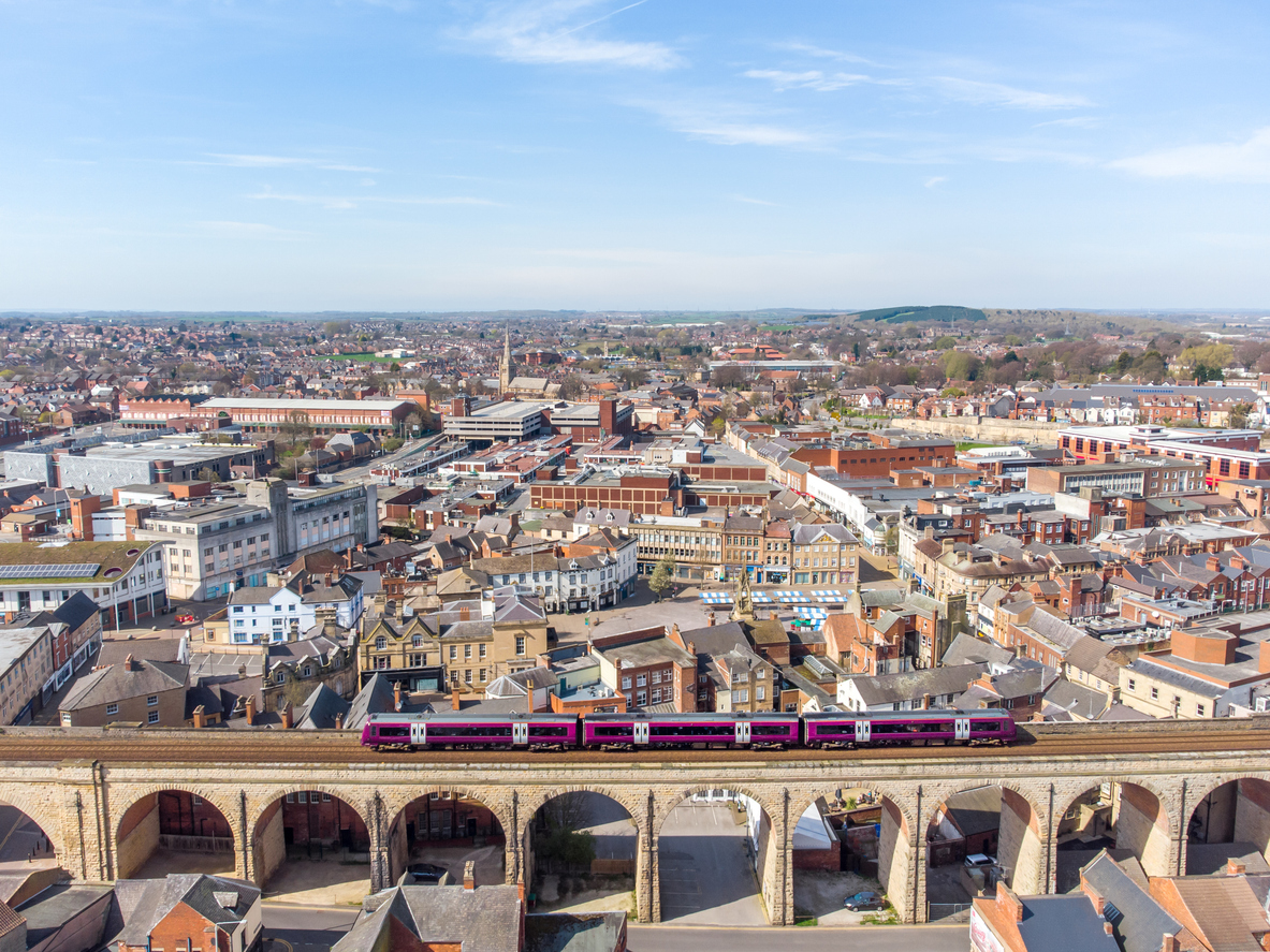 Aerial view of mansfield town centre