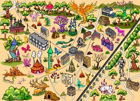Graphic of the coliurful treasure map