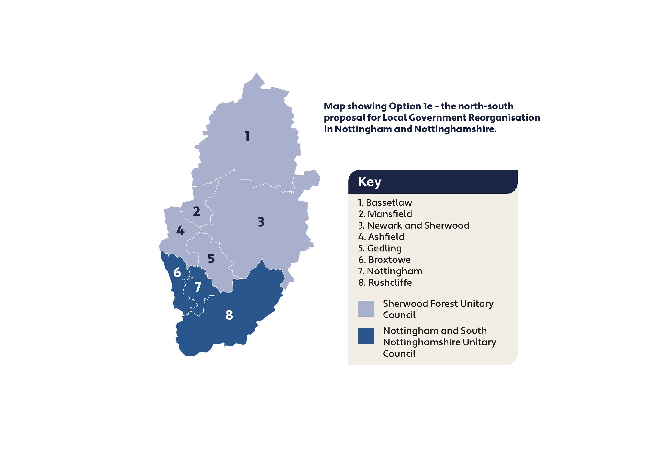 A map showing the proposed changes to Nottinghamshire's councils
