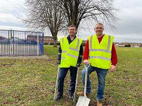 Photo of Cllr Andy Burgin and Mayor Andy Abrahams at the site of the new hub in Warsop