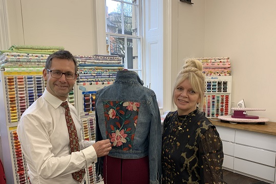 Photo of Executive Mayor Andy Abrahams with Suzanne Rawlinson, of Oh Sew Suzy
