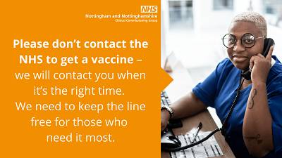 Poster for COVID-19 vaccine rollout telling people to wait for the NHS to contact them