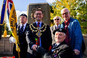 Photo of  Executive Mayor Andy Abrahams with members of the Royal British Legion at the War Memorial at the Civic Centre