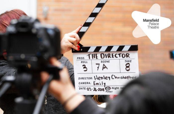 An image of a film clipboard and the Mansfield Palace Theatre logo