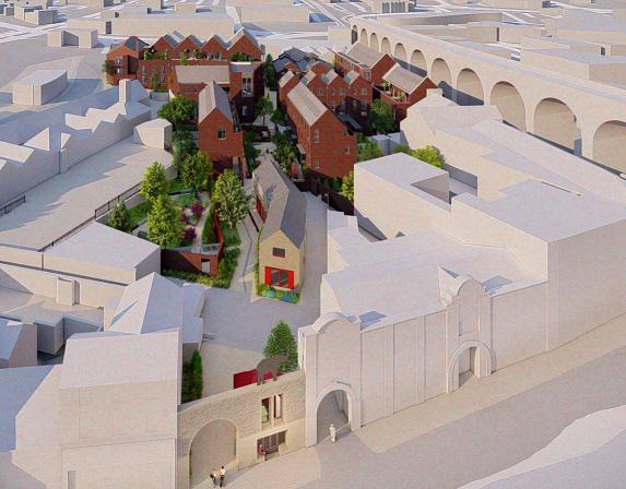 A photograph of White Hart Street taken from above
