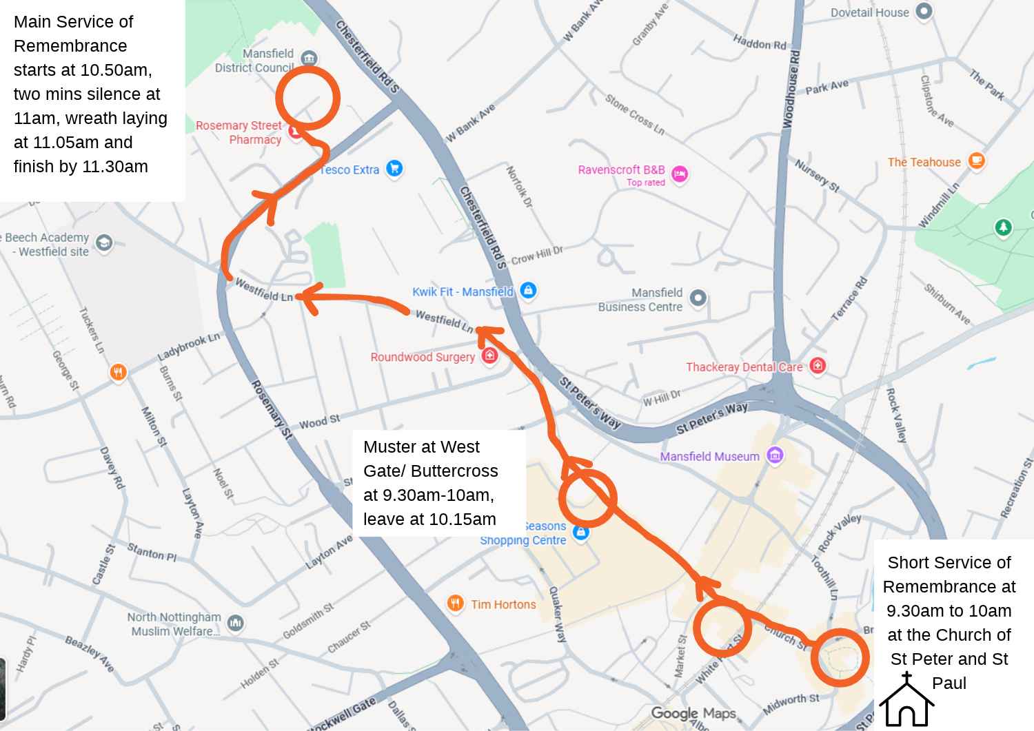 Remembrance Sunday parade route map