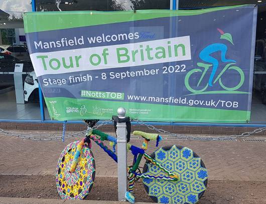 Photo of Tour of Britain yarn bombed bike in Warsop