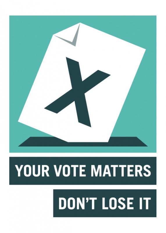 Picture of a sheet of paper with a cross in it and the text Your vote matters