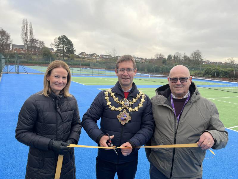 Racecourse tennis courts opened by LTA representative Toni Flanders, the Mayor, and Parks Manager Andy Chambers