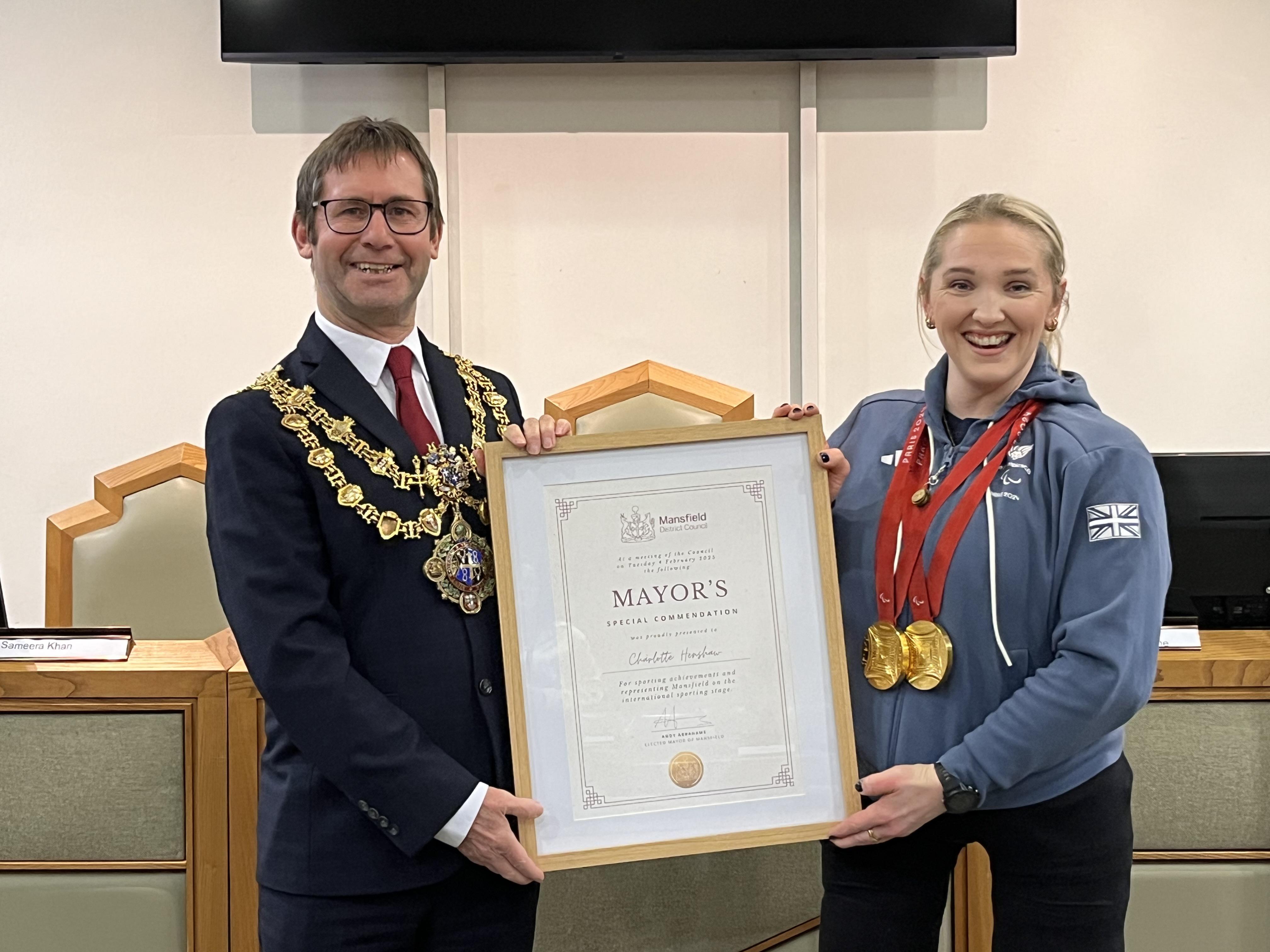 Mayor Andy with Charlotte Henshaw MBE