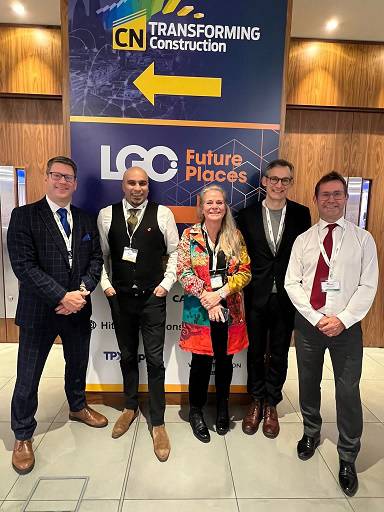 Photo of Left to right: Council CEO Adam Hill,  Marcellus Baz from Switch Up, Louise Townsend of Morgan Sindall, Richard Bull, of Nottingham Trent University and Executive Mayor Andy Abrahams at the conference