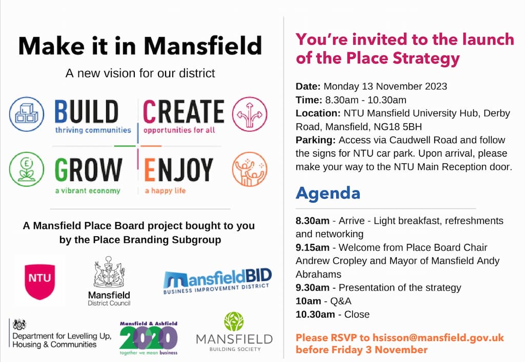 The invitation to the Place Strategy :Launch event