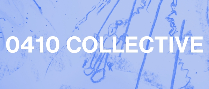 White text on a blue background of a drawing of someone on a swing. The text reads 0410 Collective. This is a clickable button.