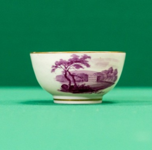 Tea bowl with landscape in purple