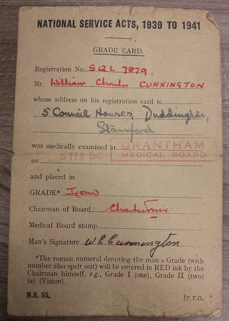 Report of medical examination of W Cunnington, declaring him fit for duty