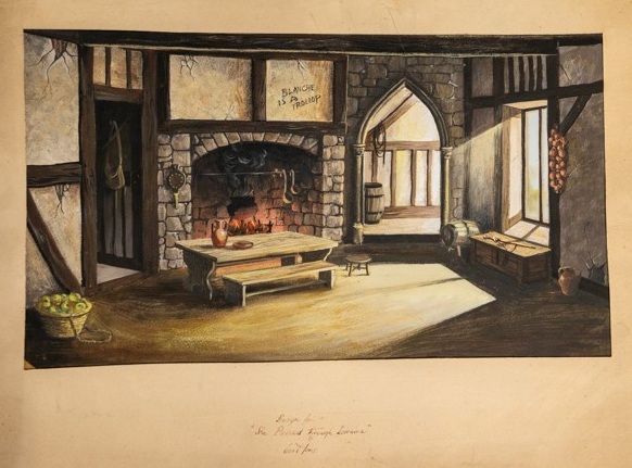 Set design for a scene in a medieval tavern