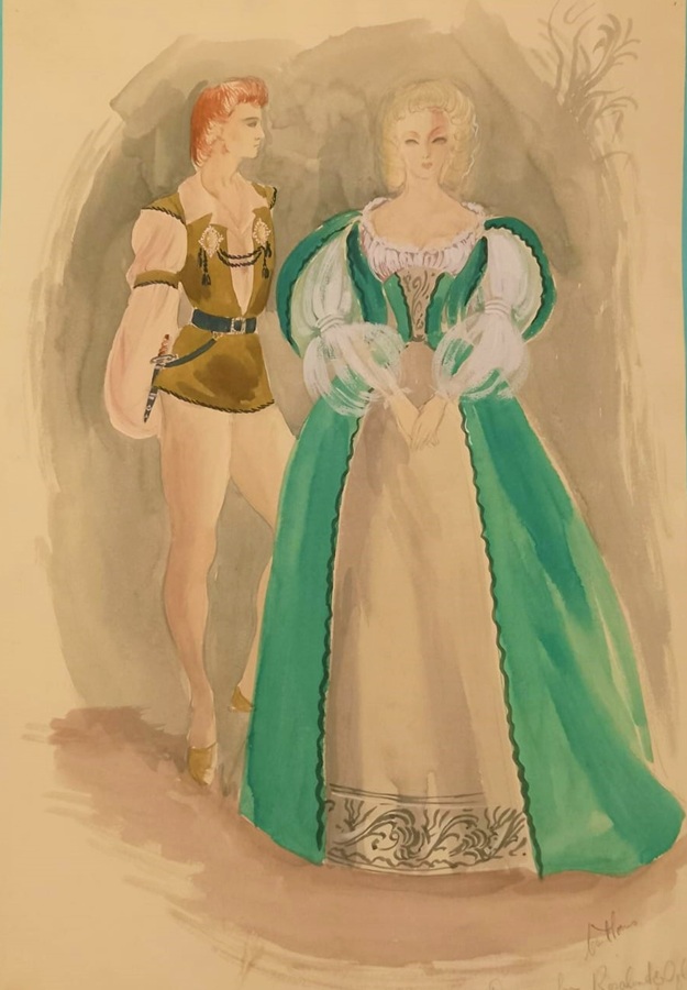 Costume designs for a male and female couple