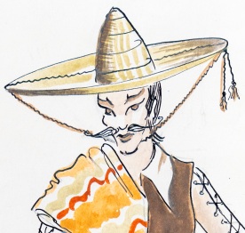 Detail of a costume design wearing a sombrero