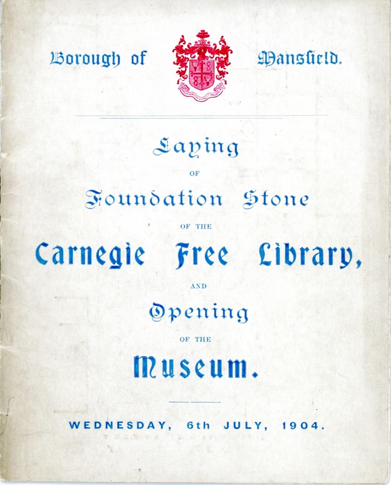 The front of a programme for the opening of Mansfield Museum