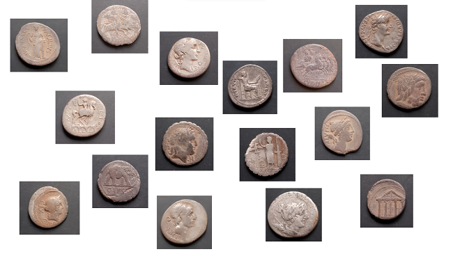 Scatted images of Roman silver coins