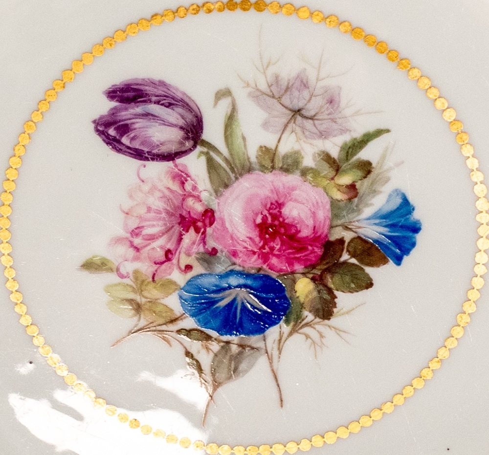 Painted flowers on a porcelain plate
