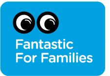 logo - googly eyes on blue background , text reads Fantastic for Families