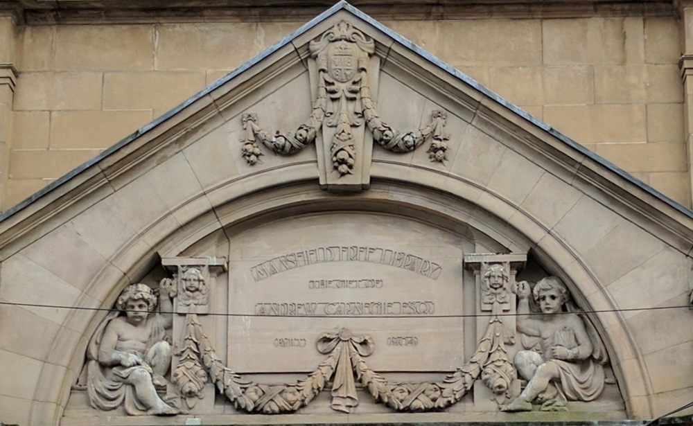 Decorative pediment commemorating Andrew Carnegie