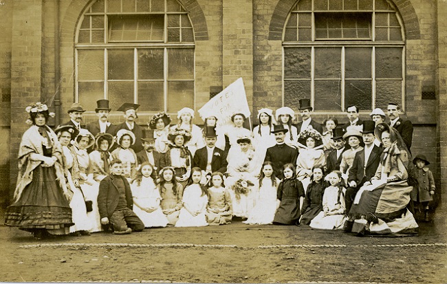A group outside a school