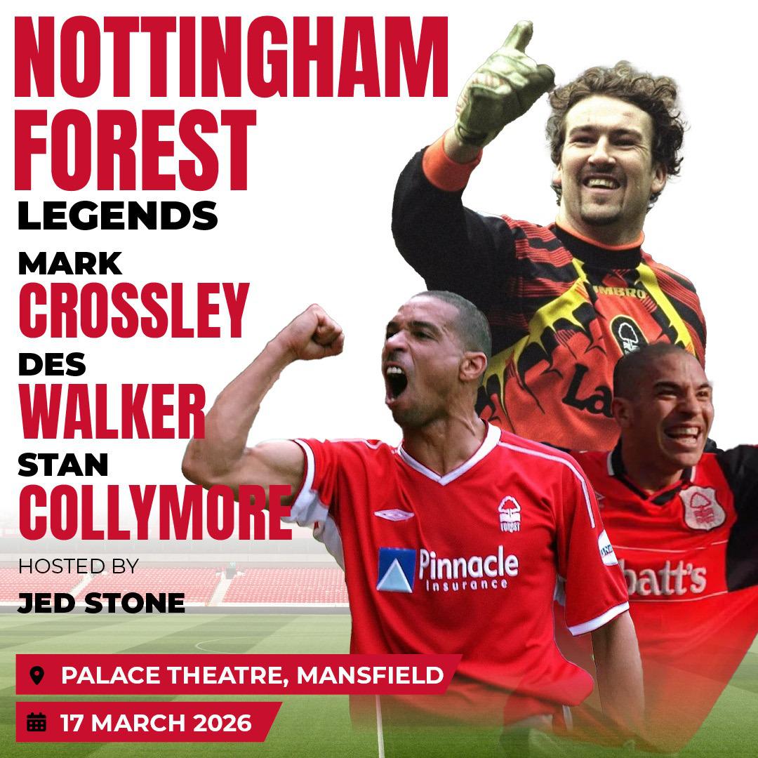 collaged image of three Nottingham Forest players with text giving details of event